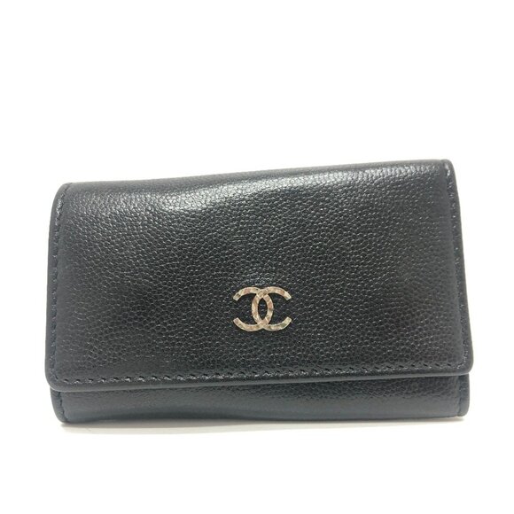 CHANEL Black Caviar Leather Logo Key Case - Picture 1 of 11